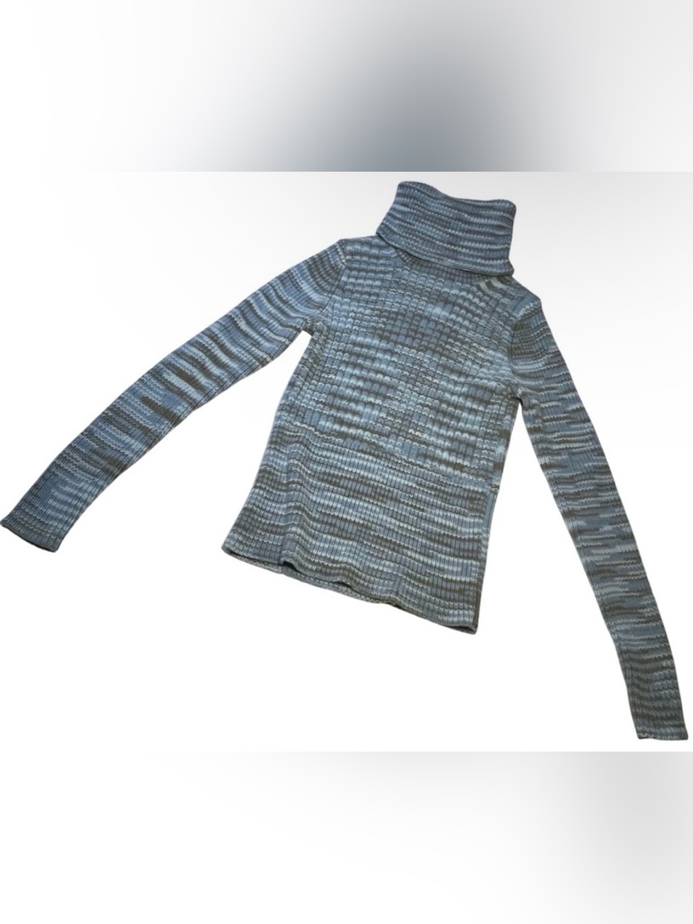 Vintage GAP Small Ribbed Turtleneck Sweater Blue Tan Striped Y2K Holiday 2001